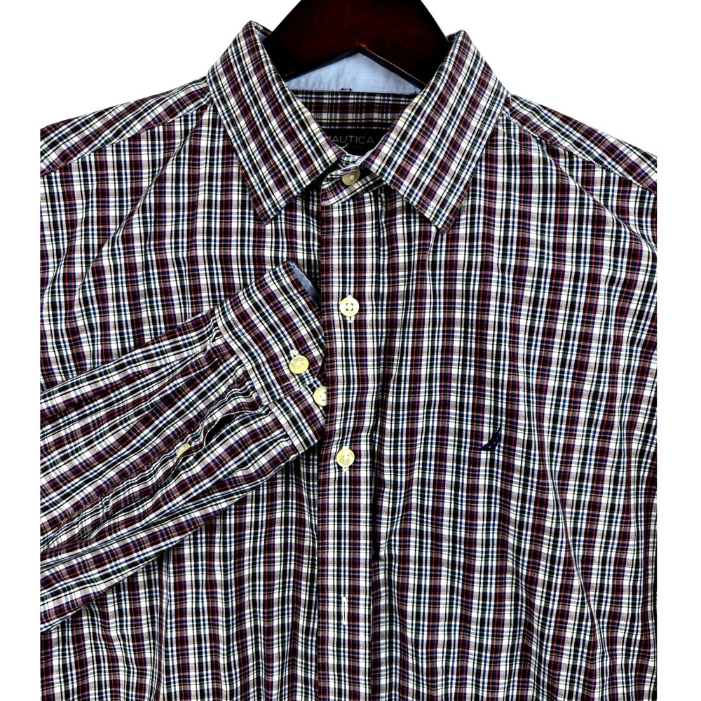 Nautica Classic Fit Plaid Button Down Shirt‎ Mens Size 17 34 35 Long Sleeve